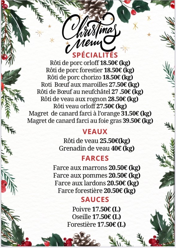 Menu de Noël, penser à faire vos réservations !