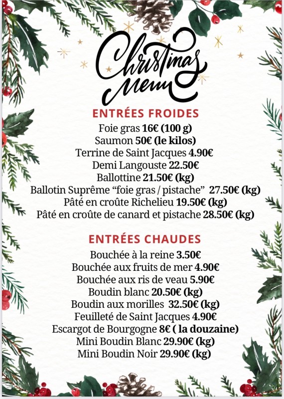 Menu de Noël, penser à faire vos réservations !