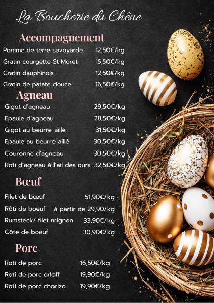 Menu complet de Pâques en boucherie charcuterie à Yvetot- La Boucherie du Chêne