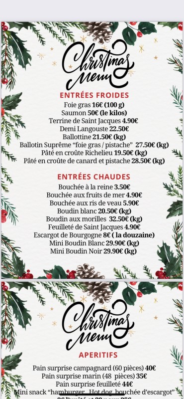 Menu de Noël, penser à faire vos réservations !