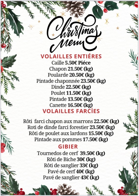 Menu de Noël, penser à faire vos réservations !